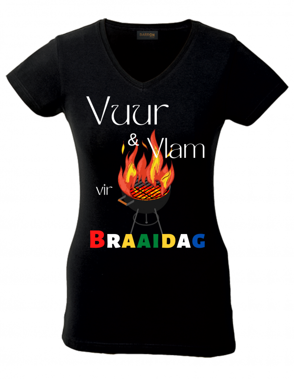 Vuur & Vlam vir Braaidag Ladies V-neck